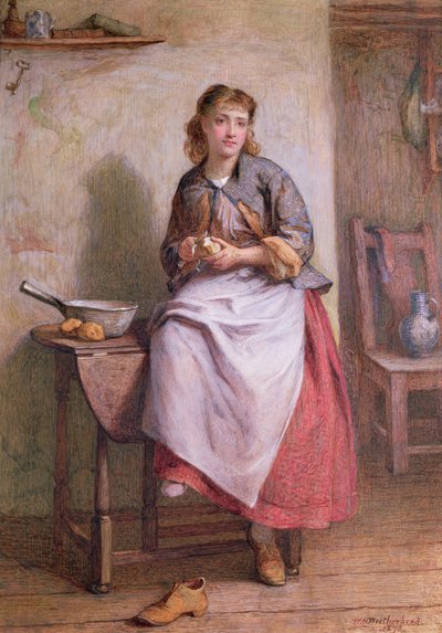 Menina, descascando, batatas de William Harris Weatherhead