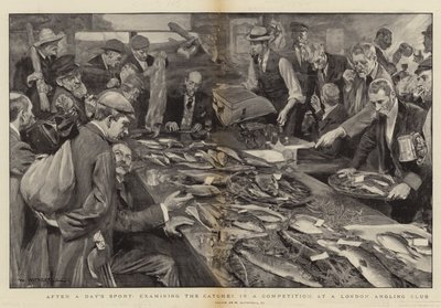 Após um dia de esporte, examinando as capturas em uma competição no London Angling Club de William Hatherell