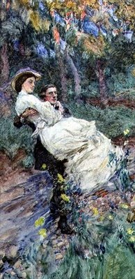 Atravessar o riacho (aguarela sobre papel) de William Hatherell