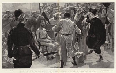 Cruzando a linha, o duque de Cornwall e York submetendo-se ao calvário no Tribunal de Netuno de William Hatherell