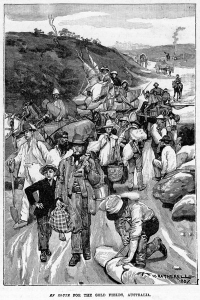A caminho dos campos de ouro, Austrália, 1887. de William Hatherell