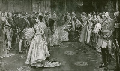 Sala de estar de sua majestade no Palácio de Buckingham, o momento da apresentação de William Hatherell