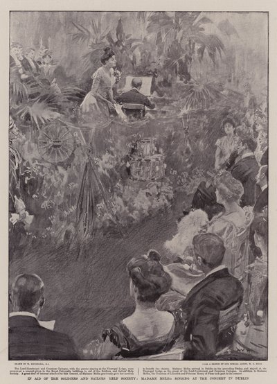 Em ajuda dos soldados e marinheiros ajudam a sociedade, Madame Melba cantando no concerto em Dublin de William Hatherell