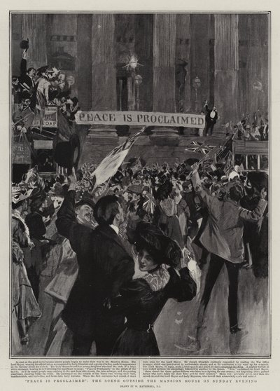 A paz é proclamada, a cena do lado de fora da mansão no domingo à noite de William Hatherell