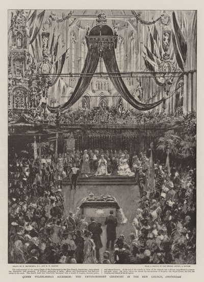 Ataque da Rainha Wilhelmina, a Cerimônia de Entronização na Nova Igreja, Amsterdã de William Hatherell