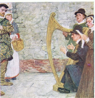 Shakespeare escuta os cantores de balada perto de Somerset House, de My Magazine, pub.1922 de William Hatherell