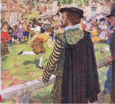 Shakespeare assistindo crianças brincam perto de Temple Bar, da My Magazine, pub.1922 de William Hatherell