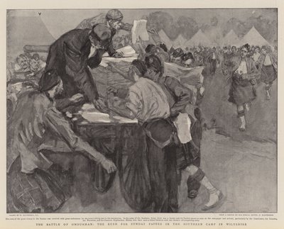 A Batalha de Omdurman, a corrida para os jornais de domingo no acampamento do sul em Wiltshire de William Hatherell