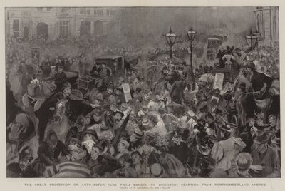 A grande procissão de carros Auto-Motor de Londres para Brighton, a partir de Northumberland Avenue de William Hatherell