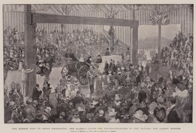 A visita da rainha a South Kensington, Sua Majestade, colocando a pedra-fundação do Victoria and Albert Museum de William Hatherell