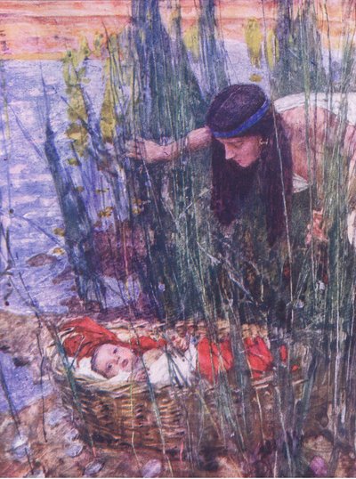 O achado de Moisés, de The Bible Story publicado por Hodder & Stoughton, c.1930 (cor litho) de William Hatherell
