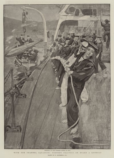 Com o Esquadrão do Canal, Prática de Torpedo a Bordo de uma Canhoneira de William Hatherell