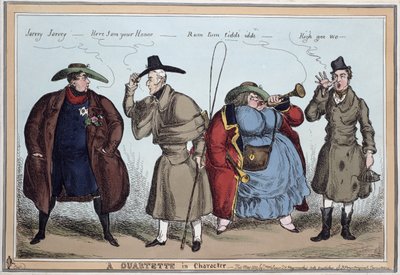"Um Quarteto em Personagem": George IV, Wellington, Lady Conynham, Robert Peel, maio de 1829 de William Heath