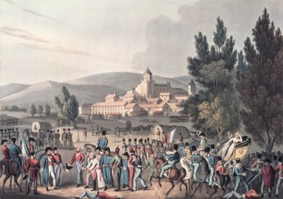 Batalha de Vittoria, 1813, Bringing in the Prisoners, gravada por I. Clarke, fotografada por M. DuBourg (aquatint) de William Heath