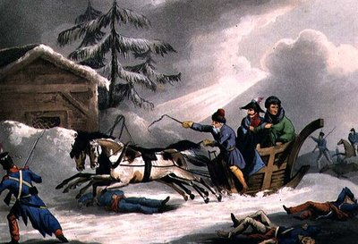 Voo de Bonaparte disfarçado como Conde Vicenza da Rússia , publicado 01 de março de 1814 por William Heath (aquatint) de William Heath