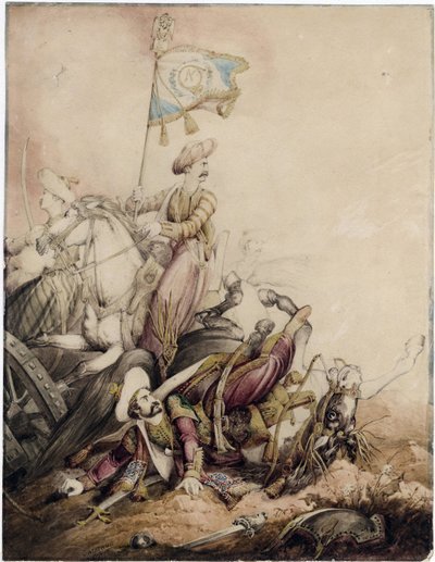 "Porte etendard mamelouk au combat" (portador padrão de Mamluk em combate) Aquarelle de William Heath (1795-1840) - 1818 Dim 33,5x25,9 cm Coleção Privada de William Heath