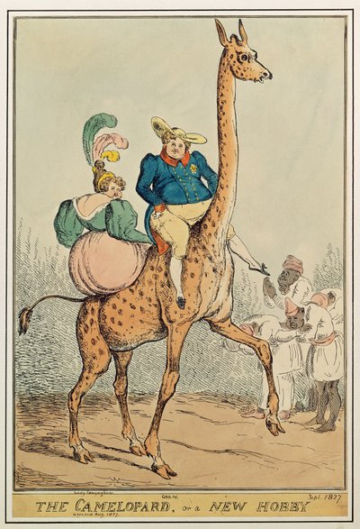 O Camelopard, ou um novo passatempo, 1827 (gravura a cores) de William Heath