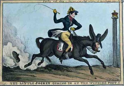 "The Little Jockey Coming in the Winning Post!!", c.1831 (gravura colorida) de William Heath