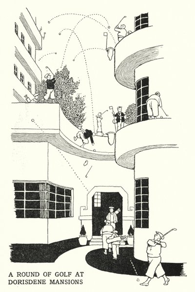 Uma Rodada de Golfe em Dorisdene Mansions (litho) de William Heath Robinson