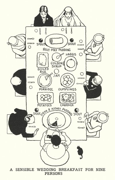 Um Pequeno Almoço de Casamento Sensato para Nove Pessoas (litho) de William Heath Robinson
