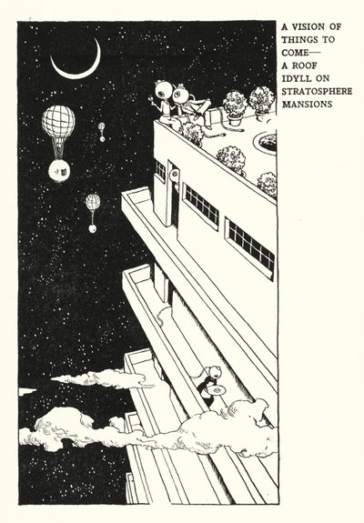 A Vision of Things to Come, A Roof Idyll on Stratosphere Mansions (litho) de William Heath Robinson