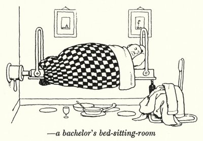Um quarto de cama de solteiro (litho) de William Heath Robinson
