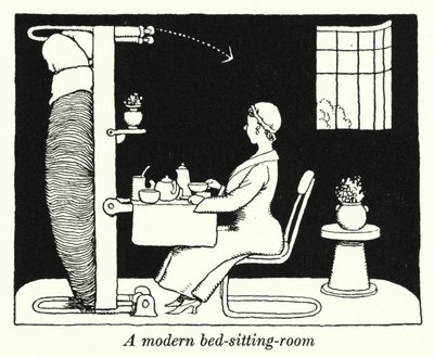 Um quarto de cama moderno (litho) de William Heath Robinson