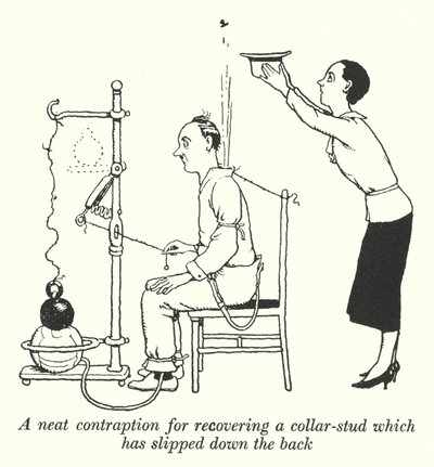 Uma engenhoca limpa para recuperar um colarinho que escorregou pelas costas (litho) de William Heath Robinson