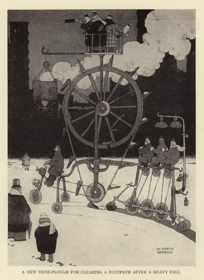 Um novo limpa-neves para limpar um caminho depois de uma queda pesada de William Heath Robinson