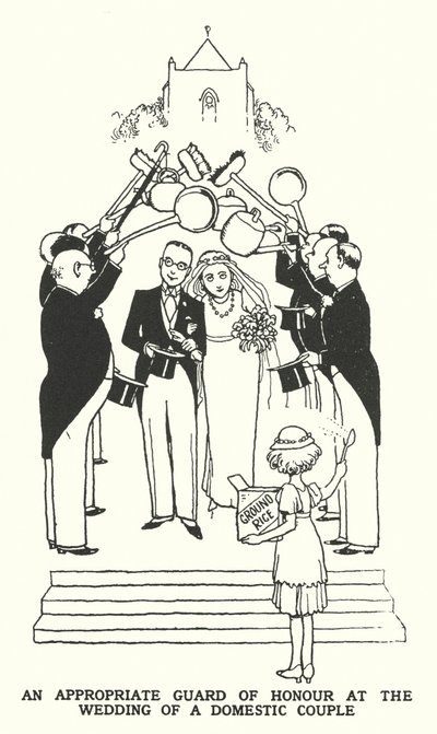Uma Guarda de Honra Apropriada no Casamento de um Casal Doméstico (litho) de William Heath Robinson