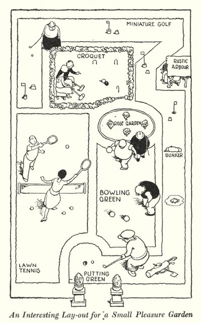 Um layout interessante para um Pequeno Jardim de Prazeres (litho) de William Heath Robinson