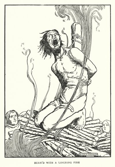 Queimado com um fogo de forro (litho) de William Heath Robinson