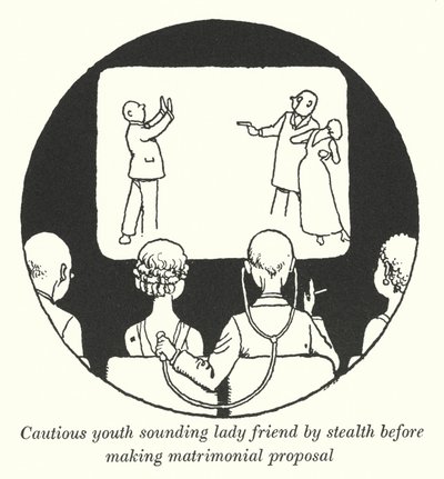 Jovem cauteloso soando senhora amiga por furto antes de fazer proposta matrimonial (litho) de William Heath Robinson