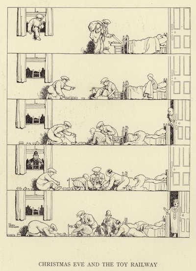 Véspera de natal e a ferrovia de brinquedo de William Heath Robinson