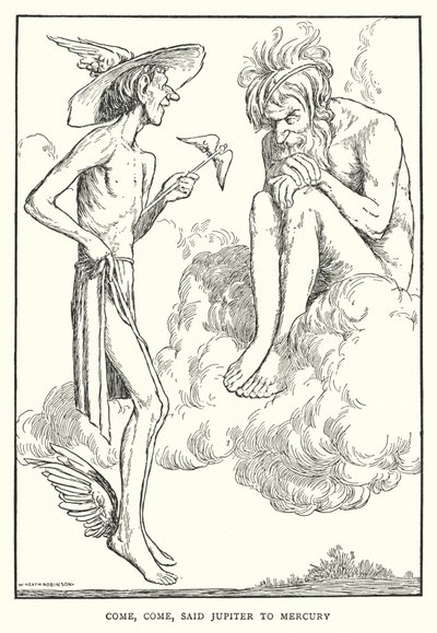 Venha, venha, disse Júpiter a Mercúrio (litho) de William Heath Robinson