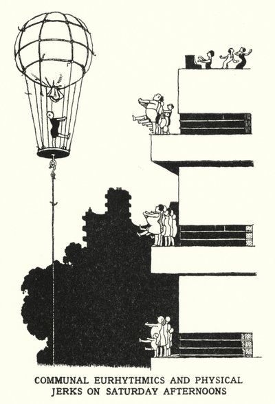 Eurítmica Comunal e Idiotas Físicos aos Sábados à Tarde (litho) de William Heath Robinson