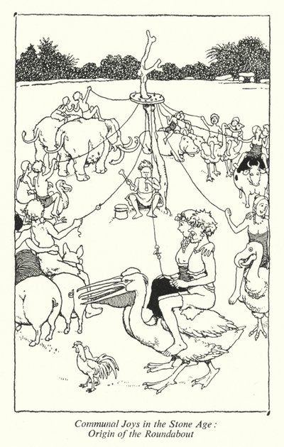 Alegrias Comunais na Idade da Pedra, Origem da Rotunda (litho) de William Heath Robinson