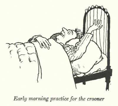 Prática matinal para o crooner (litho) de William Heath Robinson