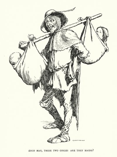 Bom homem, estas duas raparigas são empregadas? (litho) de William Heath Robinson