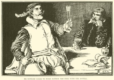 Ele seduziu Cassio para fazer um pouco livre demais com a garrafa de William Heath Robinson