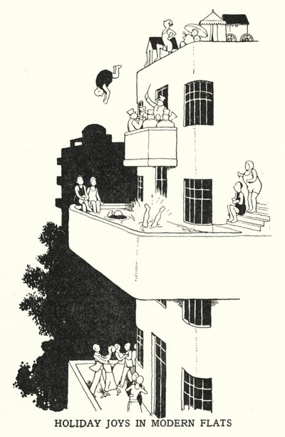 Alegrias de Férias em Apartamentos Modernos (litho) de William Heath Robinson