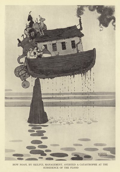 Como Noé, por hábil administração, evitou uma catástrofe no afundamento do dilúvio de William Heath Robinson