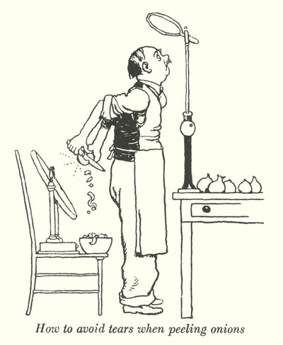 Como evitar as lágrimas ao descascar cebolas (litho) de William Heath Robinson