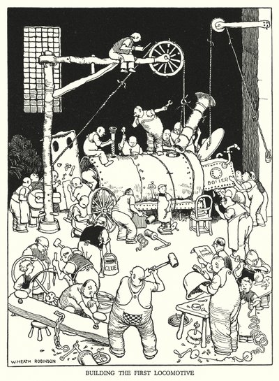 Ilustração para a Ribaldry Ferroviária de W Heath Robinson (litho) de William Heath Robinson