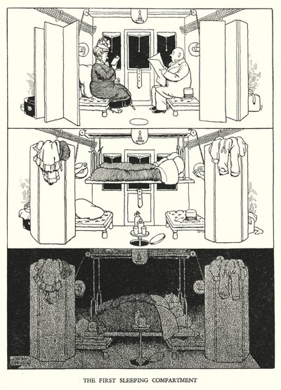 Ilustração para a Ribaldry Ferroviária de W Heath Robinson (litho) de William Heath Robinson