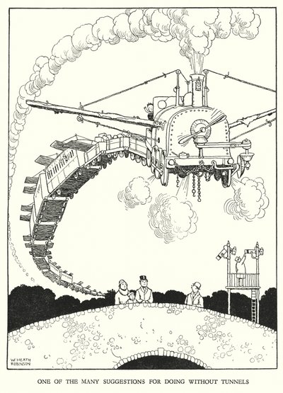 Ilustração para a Ribaldry Ferroviária de W Heath Robinson (litho) de William Heath Robinson