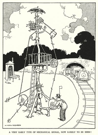 Ilustração para a Ribaldry Ferroviária de W Heath Robinson (litho) de William Heath Robinson