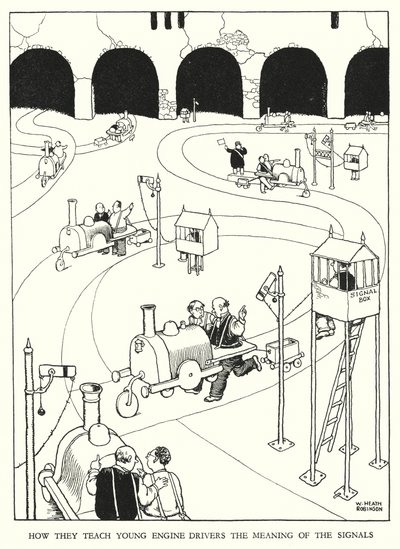 Ilustração para a Ribaldry Ferroviária de W Heath Robinson (litho) de William Heath Robinson