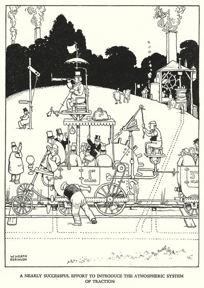 Ilustração para a Ribaldry Ferroviária de W Heath Robinson (litho) de William Heath Robinson