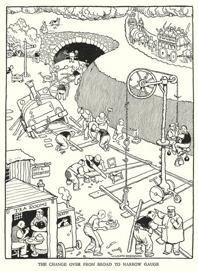 Ilustração para a Ribaldry Ferroviária de W Heath Robinson (litho) de William Heath Robinson
